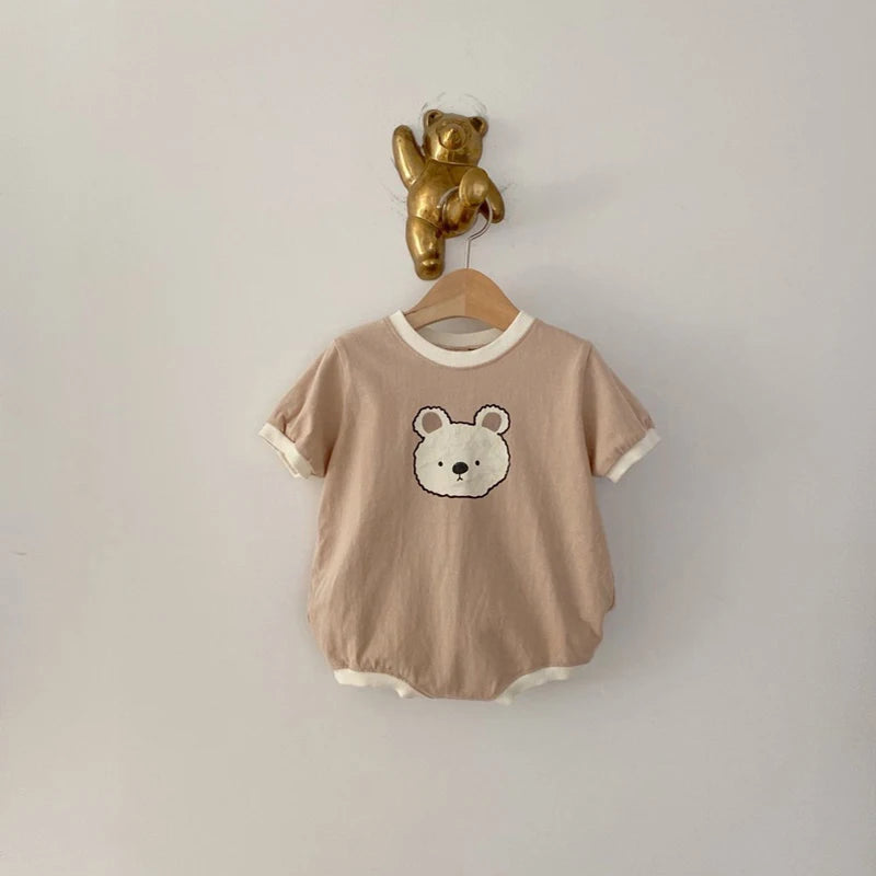 2023 Summer Baby Girl Boys Bear Casual Short-sleeved Bodysuits Jumpsuit Toddler Boy Cotton Cartoon Romper One-pieces Clothing