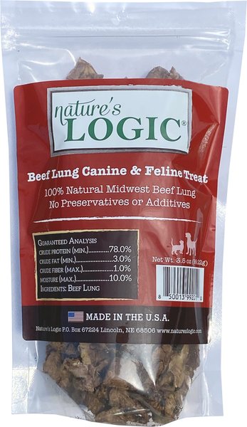 Nature's Logic Beef Lung Dehydrated Dog and Cat Treats， 3.5-oz bag