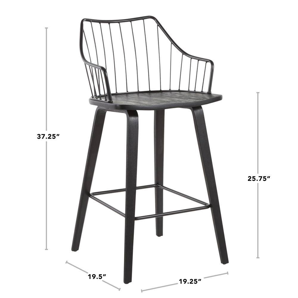 Lumisource Winston 37 in. Spindle Back Black Wood and Black Metal Counter Height Stool B26-WINSTN BKBK