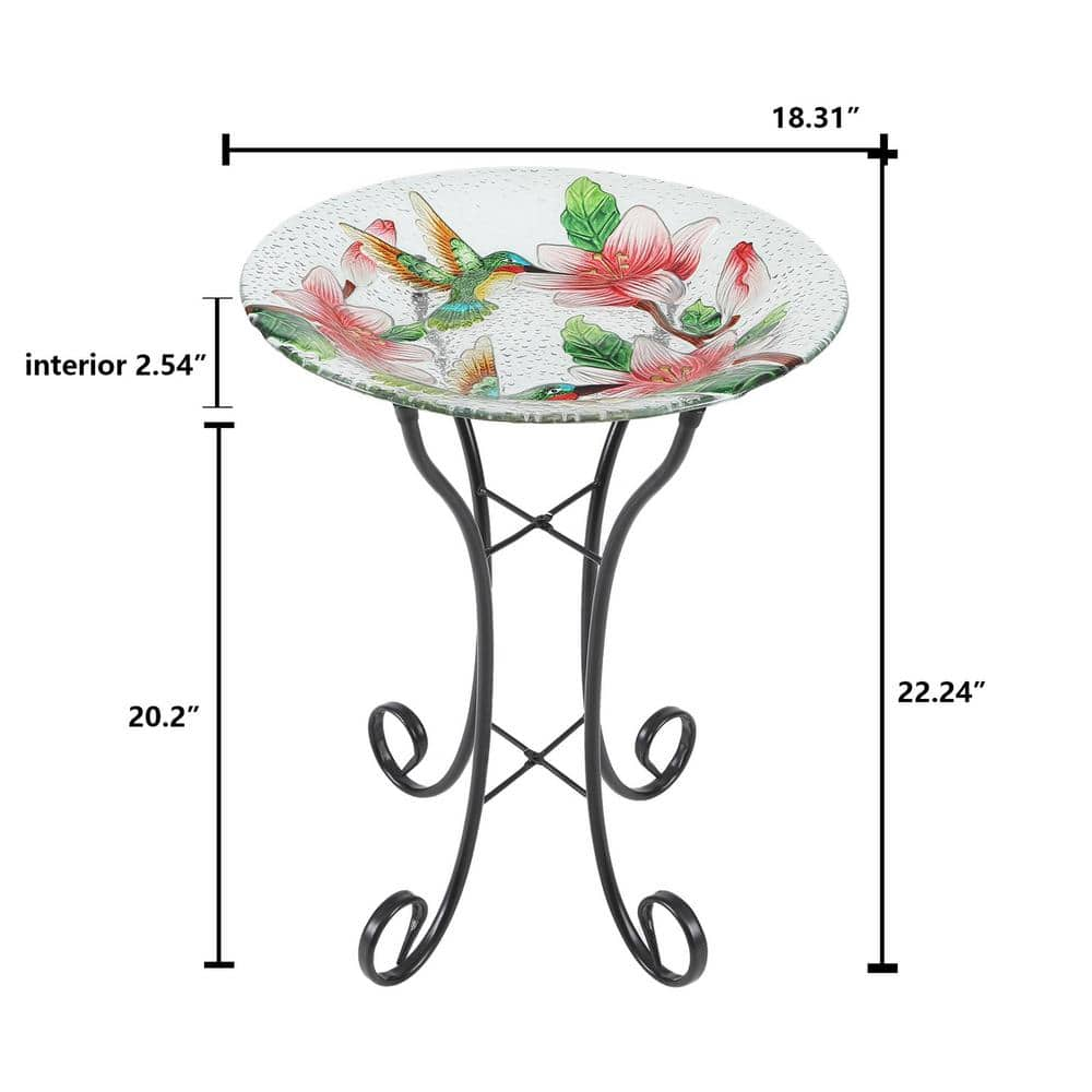 Luxen Home Hummingbird Bird Glass Bath with Metal Stand WHP1160