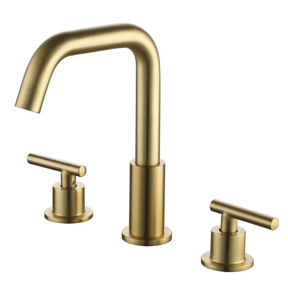 Boyel Living 8 in Widespread 2Handle MidArc Bathroom Faucet with Valve and cUPC Water Supply Lines in Brushed Gold