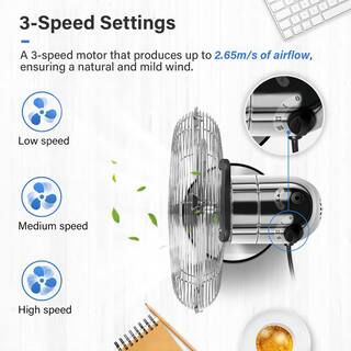 dubbin 12 in. Tower Fan Heavy Duty Metal 3 Speeds 75 Pan Oscillation Low Noise High Quality Durable Fan High Speed Silver FXFAN-7020-1