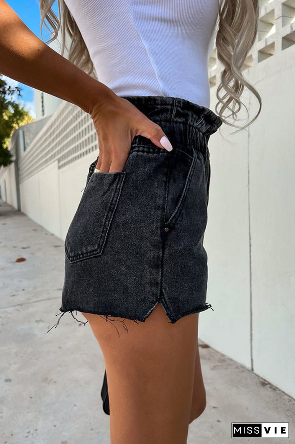 Sundays At The Market Cuffed Denim Paperbag Shorts