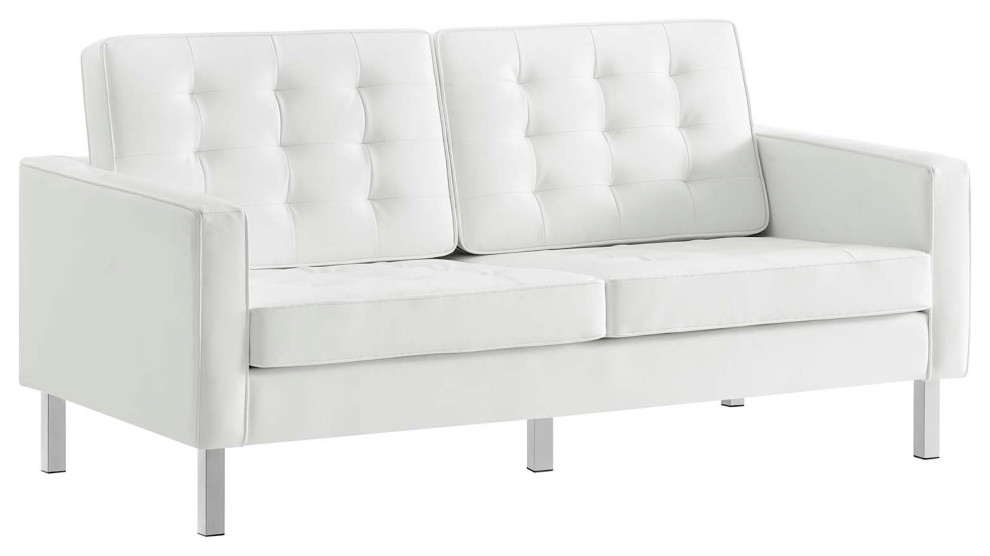 Loft Tufted Upholstered Faux Leather Sofa and Loveseat Set   Contemporary   Sofas   by PARMA HOME  Houzz