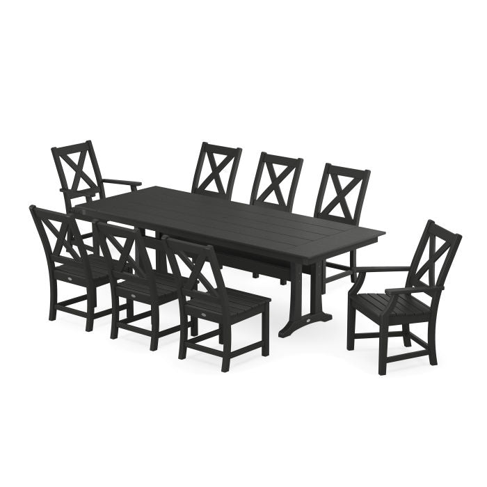 Polywood Braxton 9-Piece Farmhouse Dining Set with Trestle Legs PWS1433-1