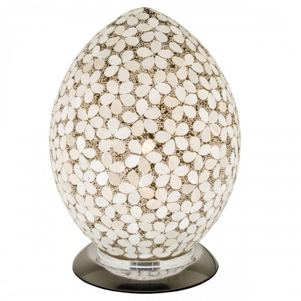 Britalia 880420 Opaque White Flower Mosaic Glass Vintage Egg Table Lamp 30cm