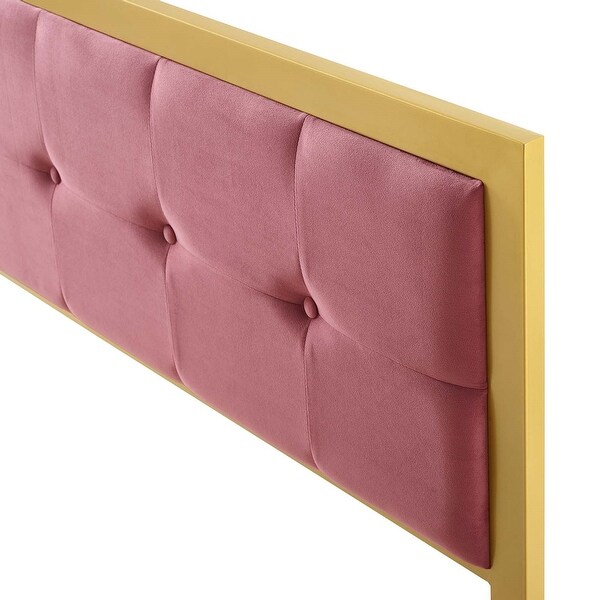 Panama Modern Heather Pink Velvet Button Tufted Upholstered Full Size Metal Headboard - - 31717184