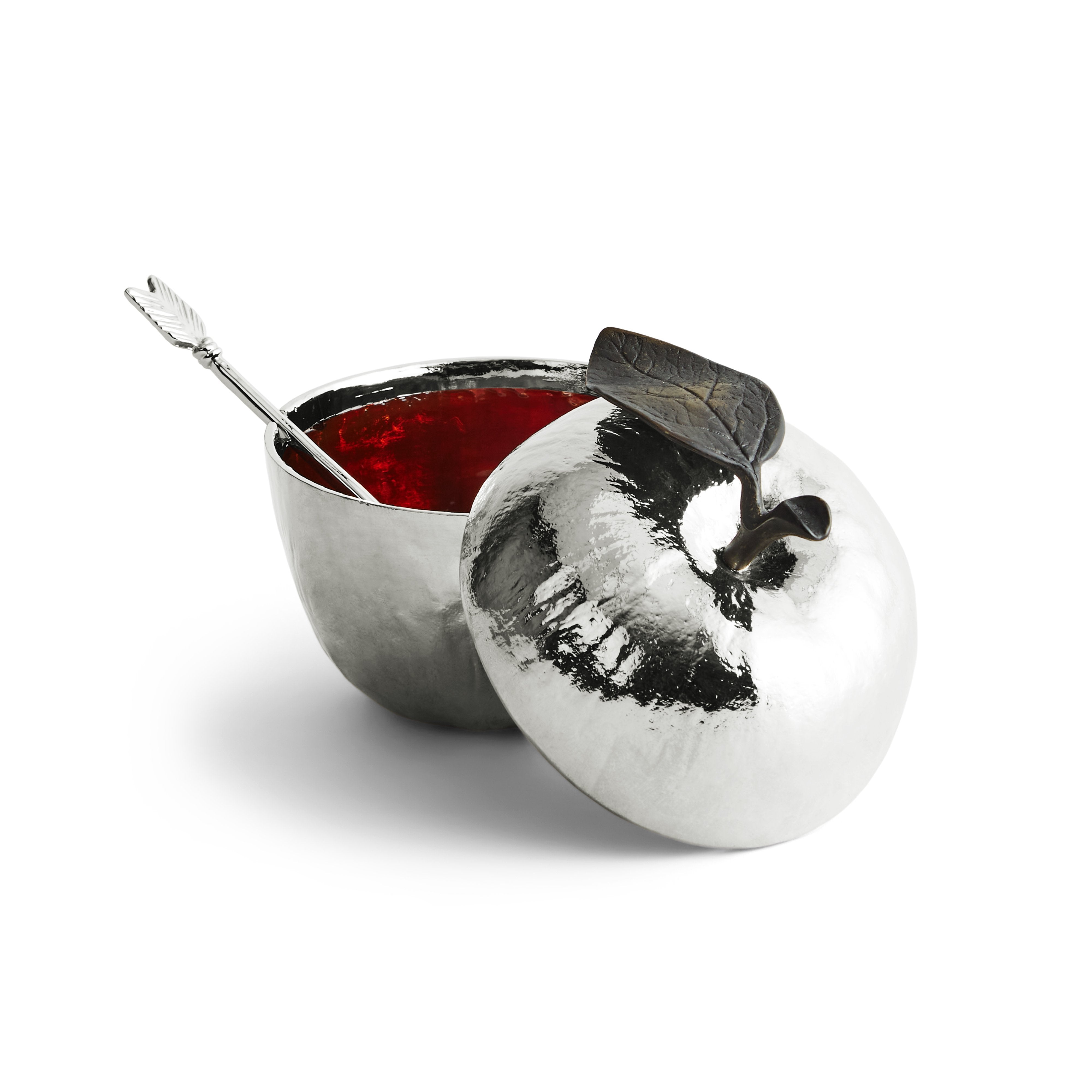 Apple Honey Pot with Spoon Nickelplate