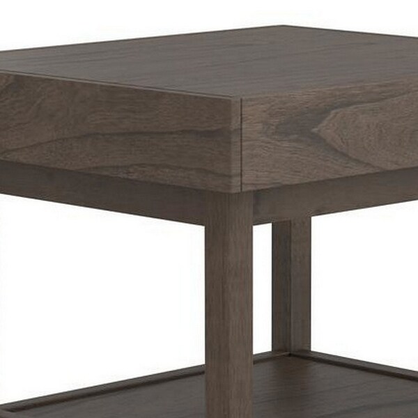 Rectangular Wooden Top End Table with 1 Hidden Drawer， Taupe Gray