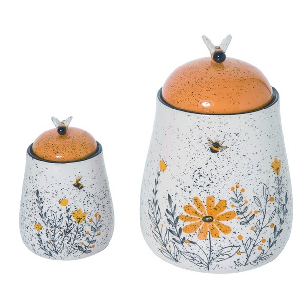 Transpac Dolomite 8 In Multicolor Spring Speckle Honey Bee Containers Set Of 2