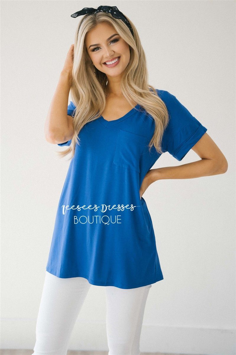 Short Sleeve Front Pocket V Neck Tee