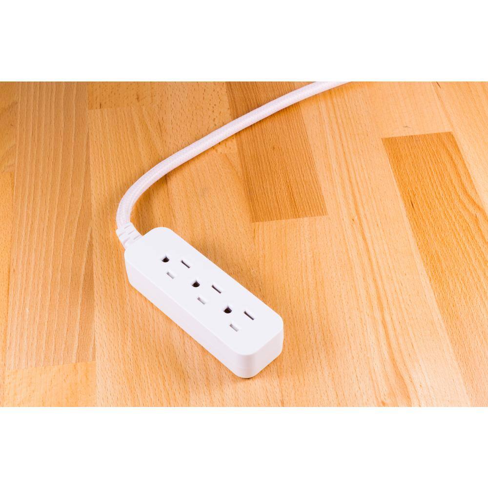 GE 3-Outlet Power Strip with 6 in. Braided Extension Cord Surge Protector Gray and White 45190