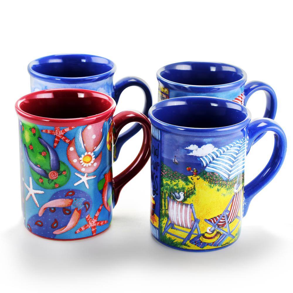 Gibson Home Beachcomber 16 oz. Assorted Designs Mug (Set of 4) 985111871M