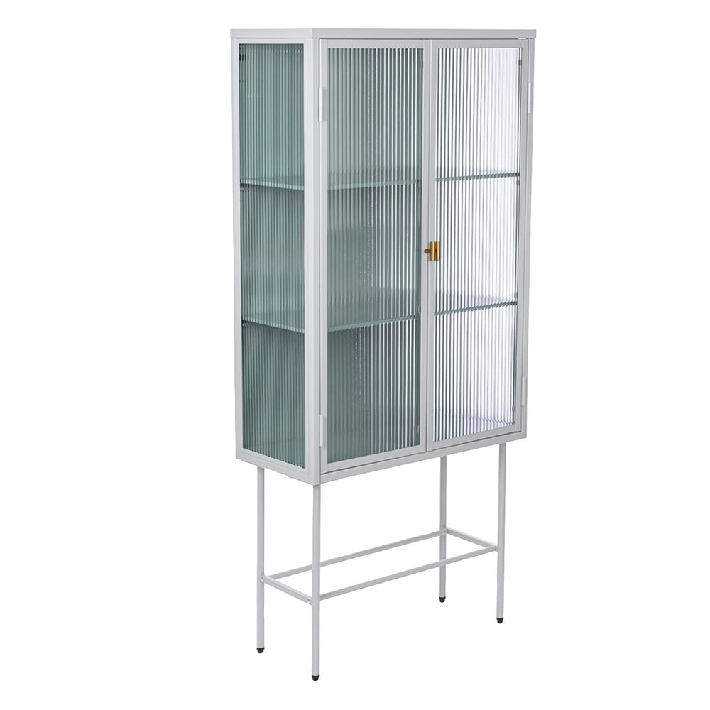 Retro Style Glass High Cabinet with Three Wide Enclosed Shelves