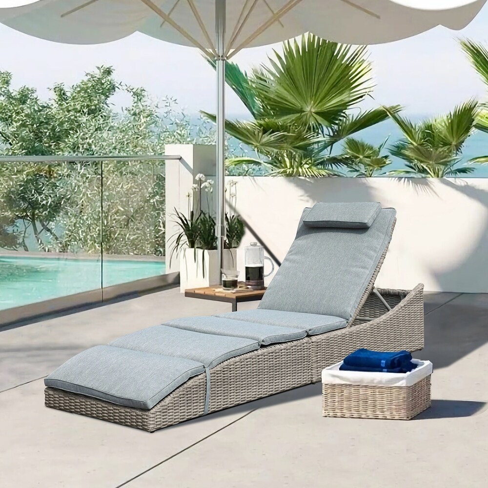 Adjustable Outdoor Wicker Reclining Chaise Lounge with Cushion