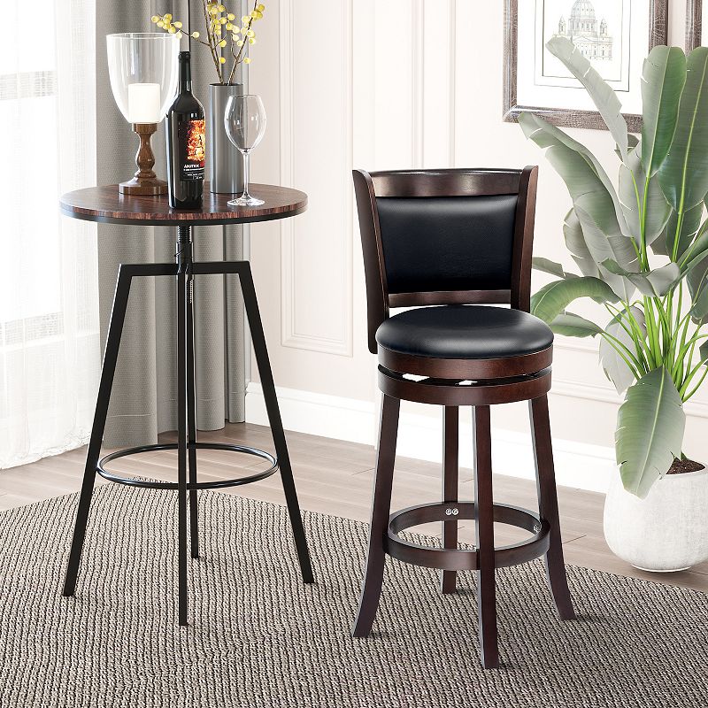 HOMCOM Classic Counter Height Bar Stool Swivel Barstool with PU Leather Upholstered Mid Back and Footrest 26 Inch Seat Height Black