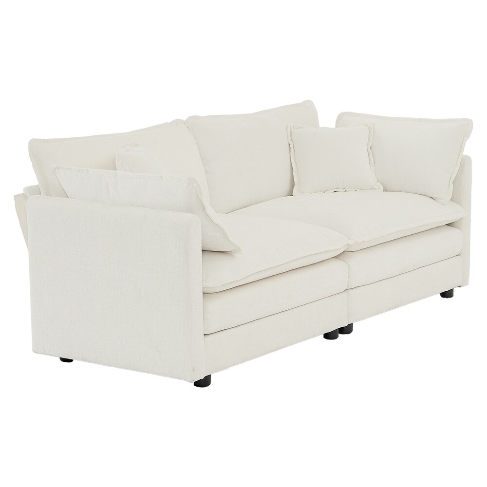 White Reclining Loveseat Sofa Deep Seat Sofa Sofa with 4 Pillows