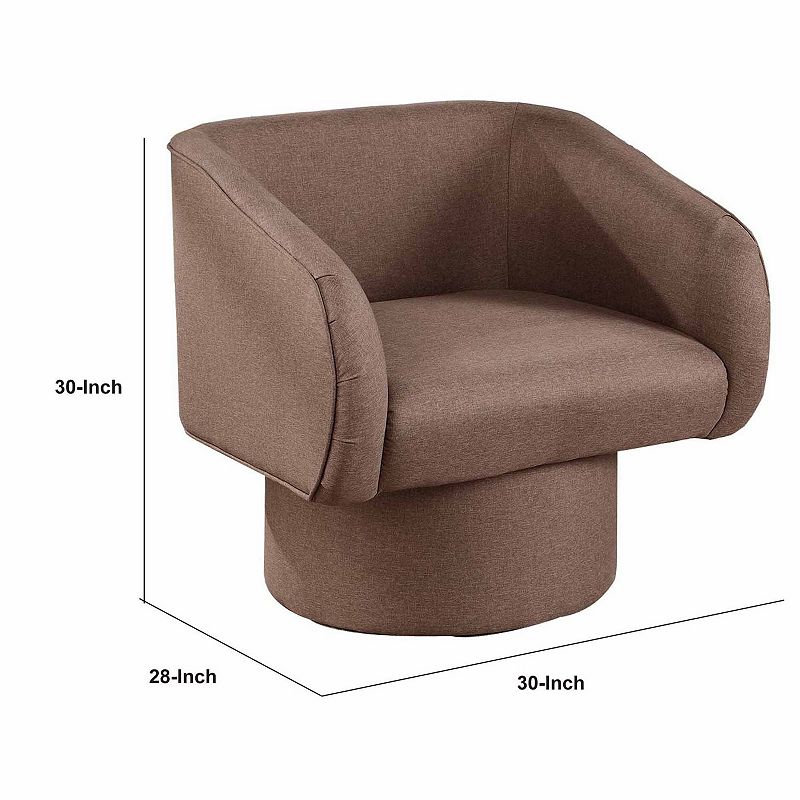 Tim 30 Inch Fabric Upholstered Accent Chair， 360 Swivel Seat， Brown