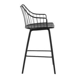 Lumisource Winston 37 in. Spindle Back Black Wood and Black Metal Counter Height Stool B26-WINSTN BKBK