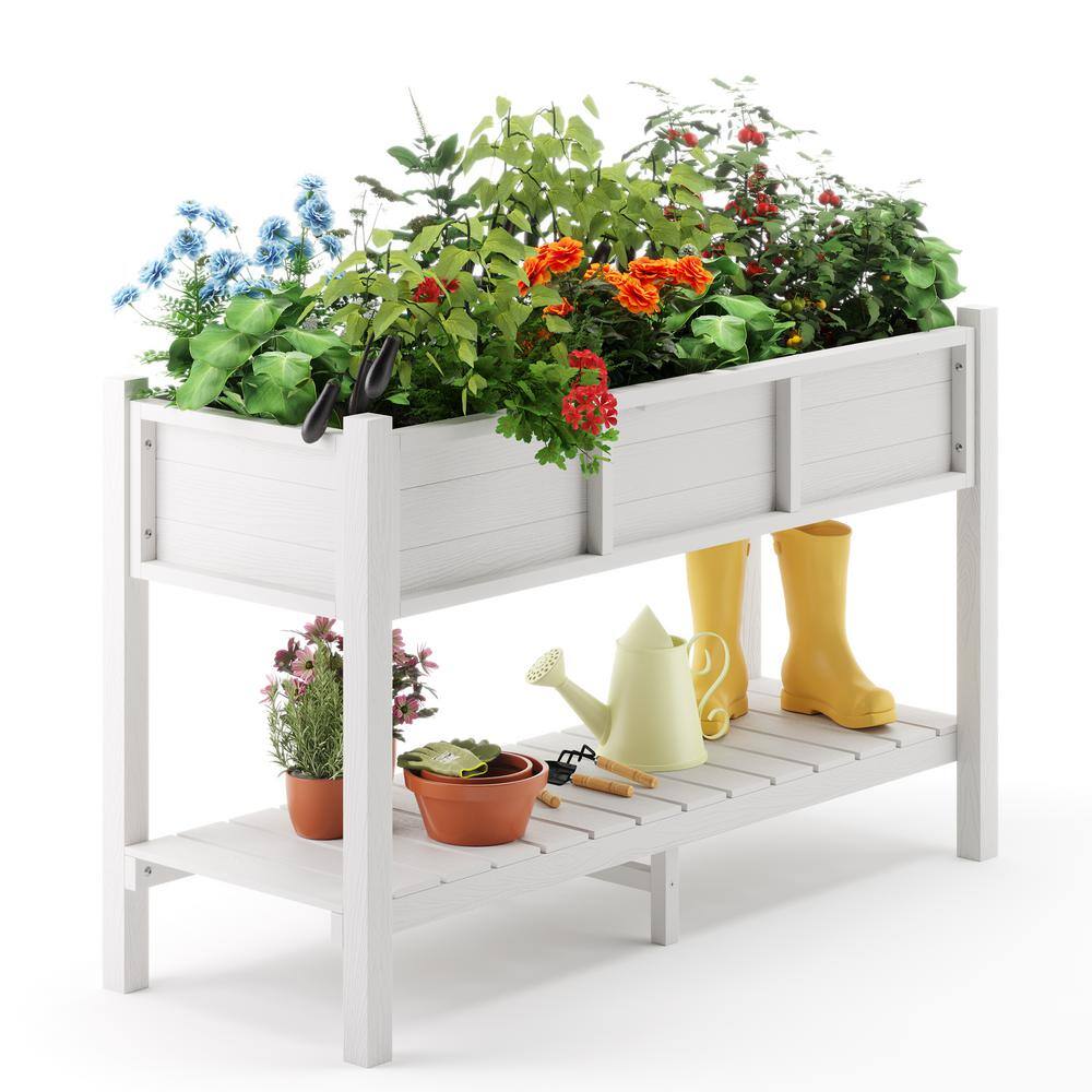 LUE BONA Raised Garden Bed Elevated Wood Planter Box Stand for Backyard Patio Balcony-White DPTHD23002-1