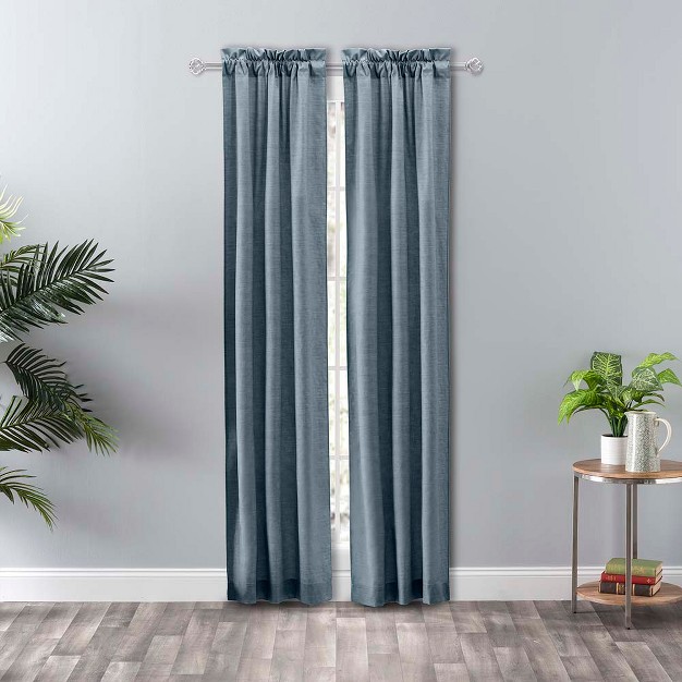 Ellis Curtain Lisa Solid Poly Cotton Duck Fabric Tailored Panel Pair With Ties Dusty Blue