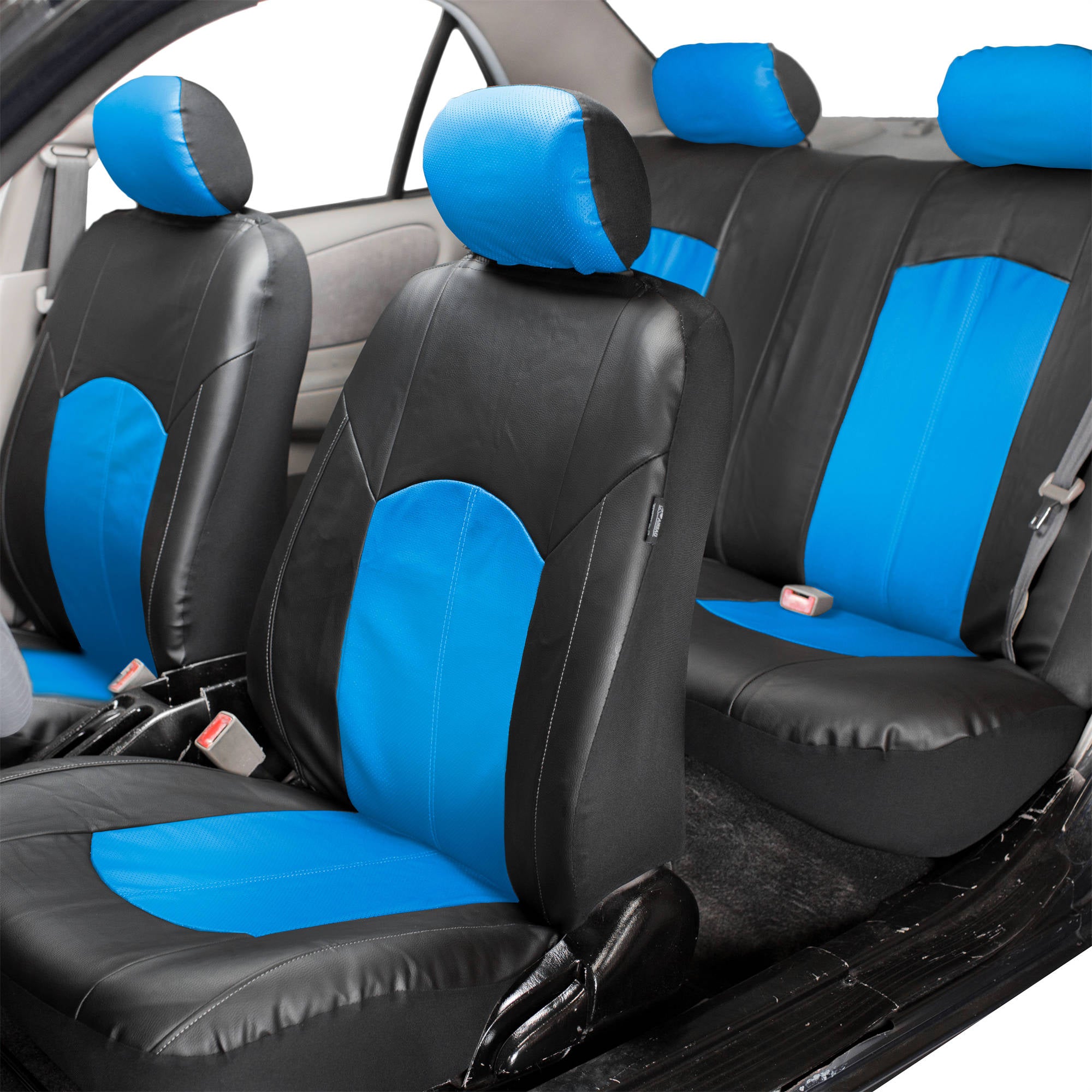 FH Group， Perforated Leather Seat Covers for Auto Car Sedan SUV， Full Set with Leather Steering Wheel Cover， 8 Colors