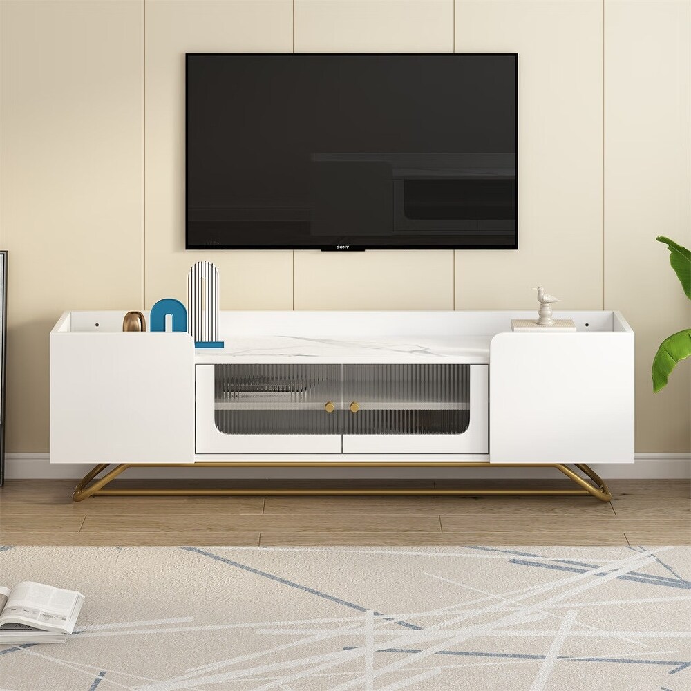 Merax Sleek Design TV Stand with Fluted Glass  Contemporary Entertainment Center for TVs Up to 65\