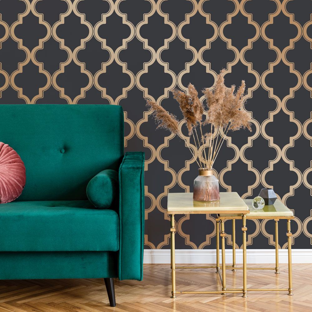 Marrakesh Peel & Stick Wallpaper in Midnight and Metallic Gold