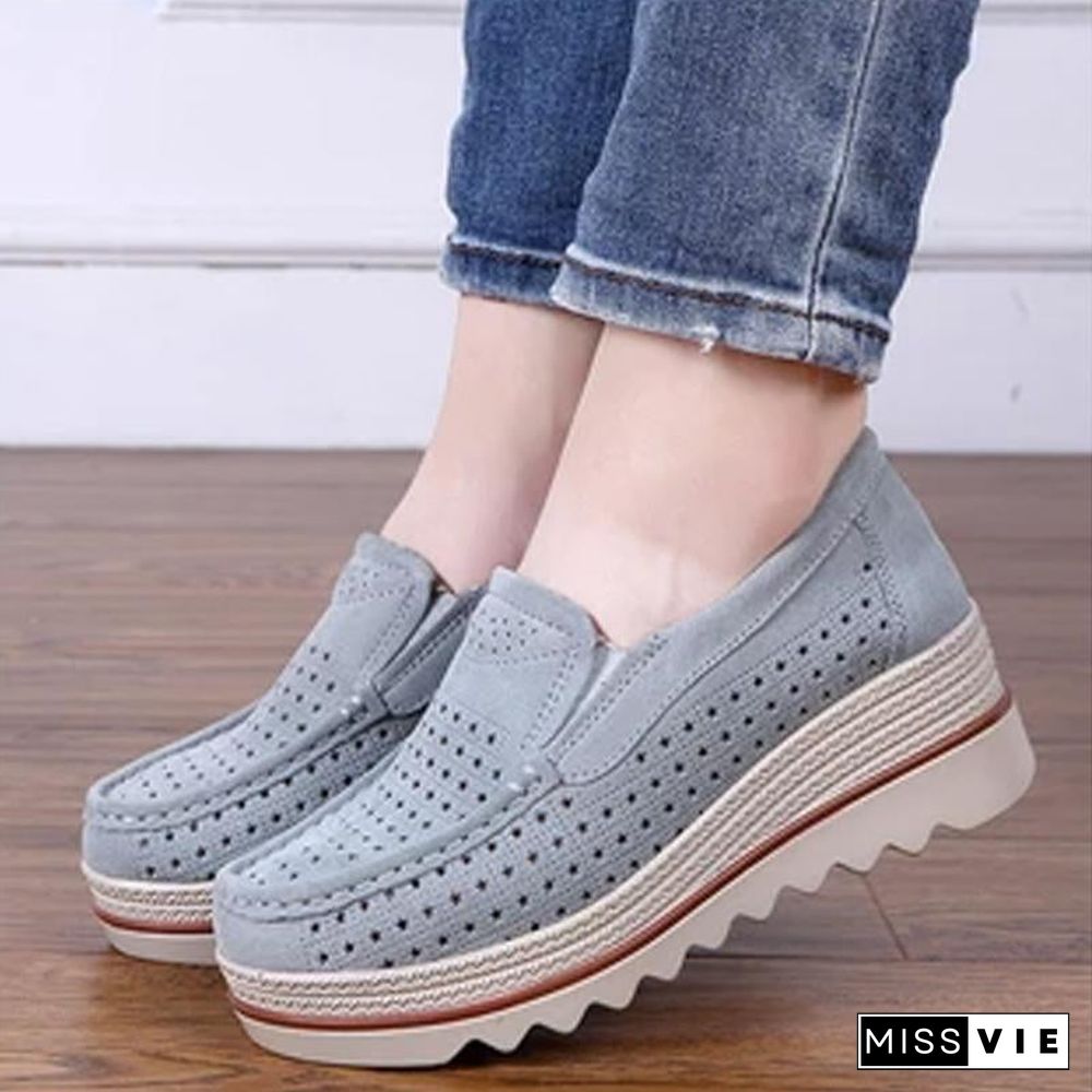 Women Shoes Platform Sneakers Slip on Flats Loafers Moccasins Hollow Out Casual Shoes