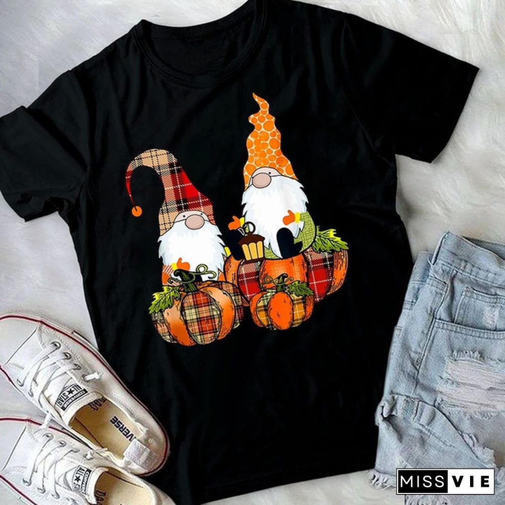 Pumpkin Gnomes Fall Autumn Cute Halloween Thanksgiving Funny Gift T-Shirt Unisex Cotton Tee