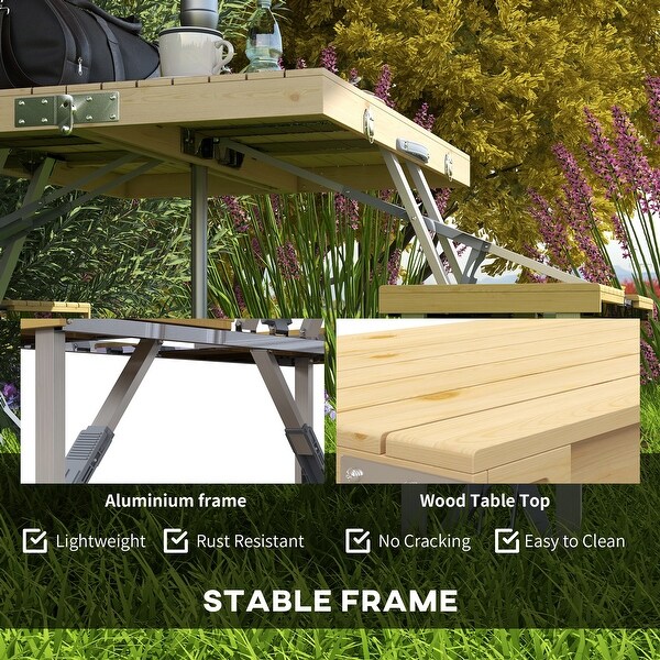 Outdoor Folding Picnic Table with Seats ，Umbrella Hole and Aluminum Frame，Portable Camping Table and Chairs Set