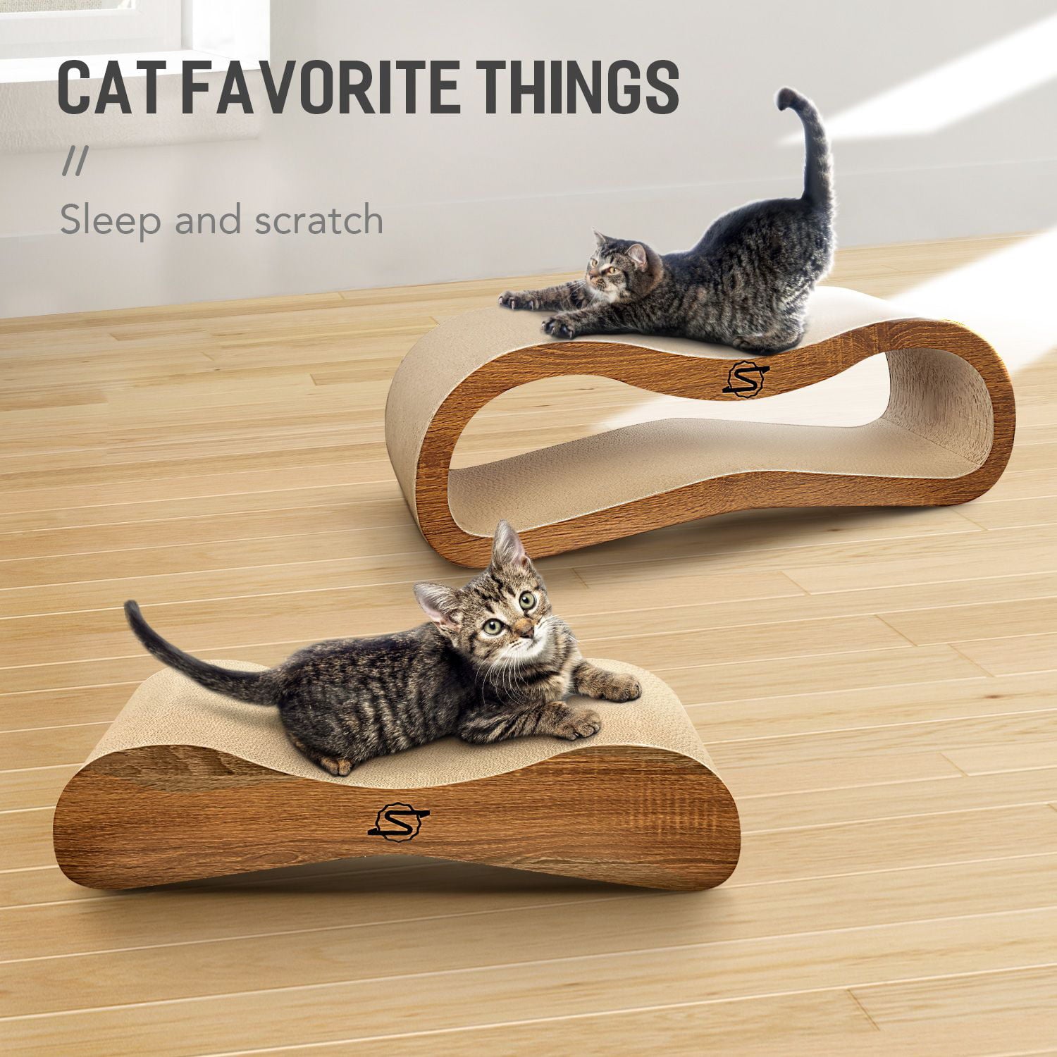 ScratchMe 2 in 1 Cat Scratcher Cardboard Lounge Bed Scratching Post with Catnip， 1-Pack