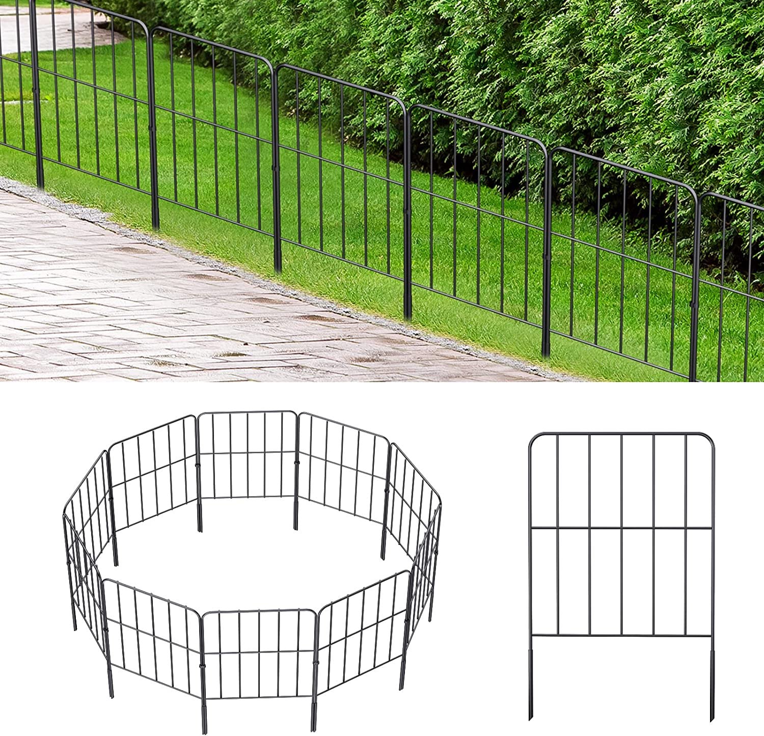 Decorative Garden Fence 10 Pack, Total 10ft (L) x 24in (H) Rustproof Metal Wire Fencing Border Animal Barrier, Flower Edging for Landscape Patio Yard Outdoor, Square