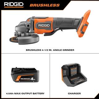 RIDGID 18V Brushless Cordless 4-12 in. Angle Grinder Kit with 4.0 Ah Battery and Charger R86047KN