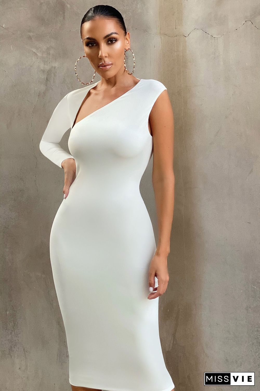 One Shoulder Midi Bandage Dress Christmas New Year White Bandage Dress Bodycon Women Sexy Party Dress Evening Outfits