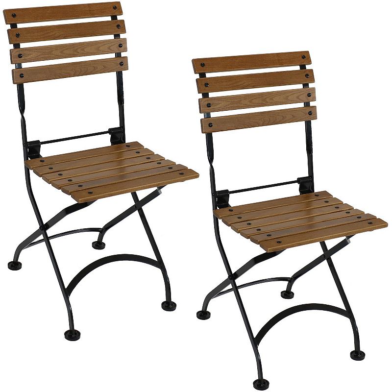 Sunnydaze European Chestnut Wood Folding Bistro Dining Chair - Set of 2