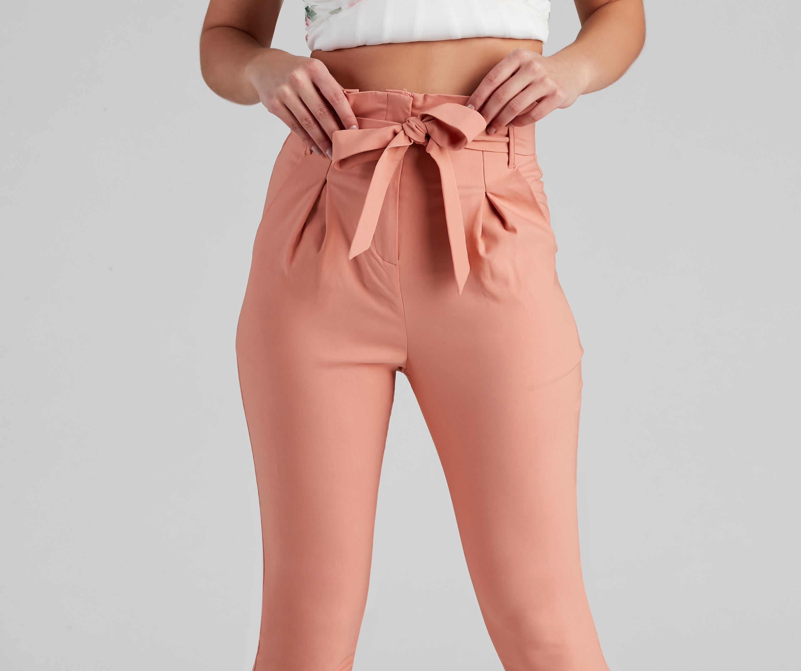 High Waist Paperbag Skinny Dress Pants