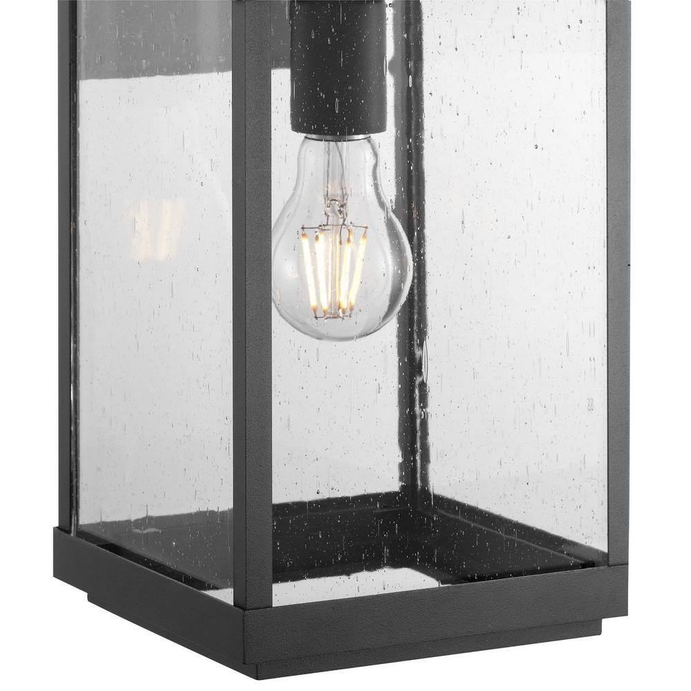 Progress Lighting Park Court 19 in. 1-Light Textured Black Traditional Outdoor Wall Lantern with Clear Seeded Glass P560154-031