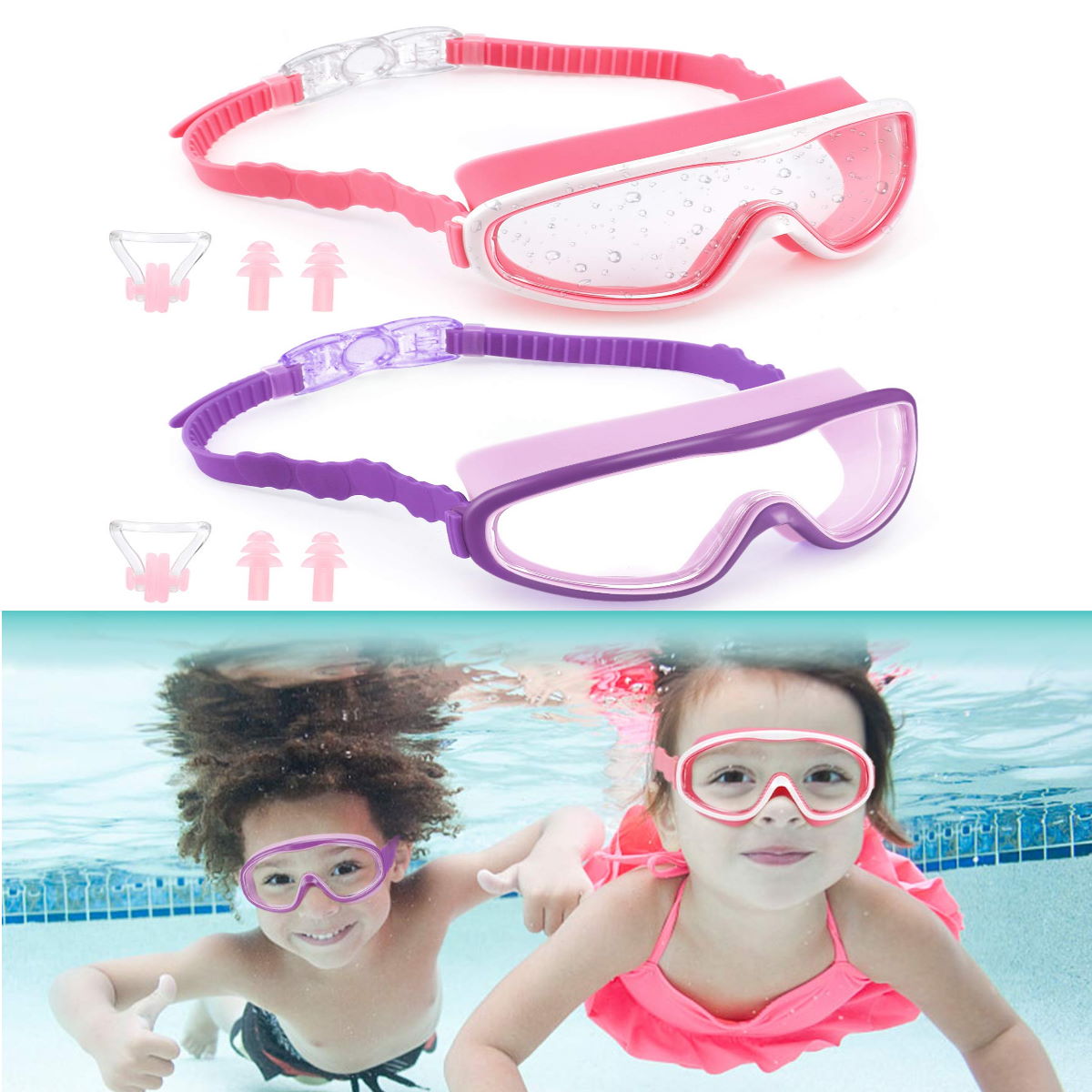 Swim Goggles - 3 Pack Swim Goggles Mask For Kids - Adjustable One Size Fits Most Juniors - No Leak  Frame for Kid Boys Girls and Early Teens Swimming - Designed To Fit Snugly Around The Eyes