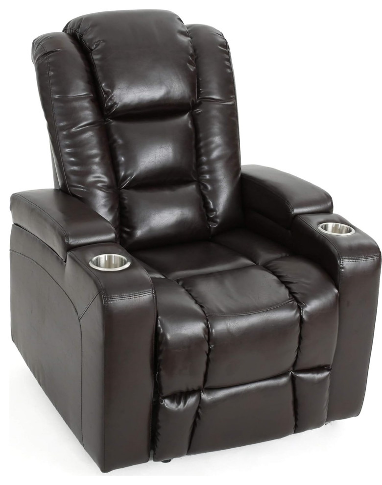 Modern Power Recliner  Faux Leather Seat With Cup Holders and Hidden Storage   Contemporary   Recliner Chairs   by Declusia  Houzz