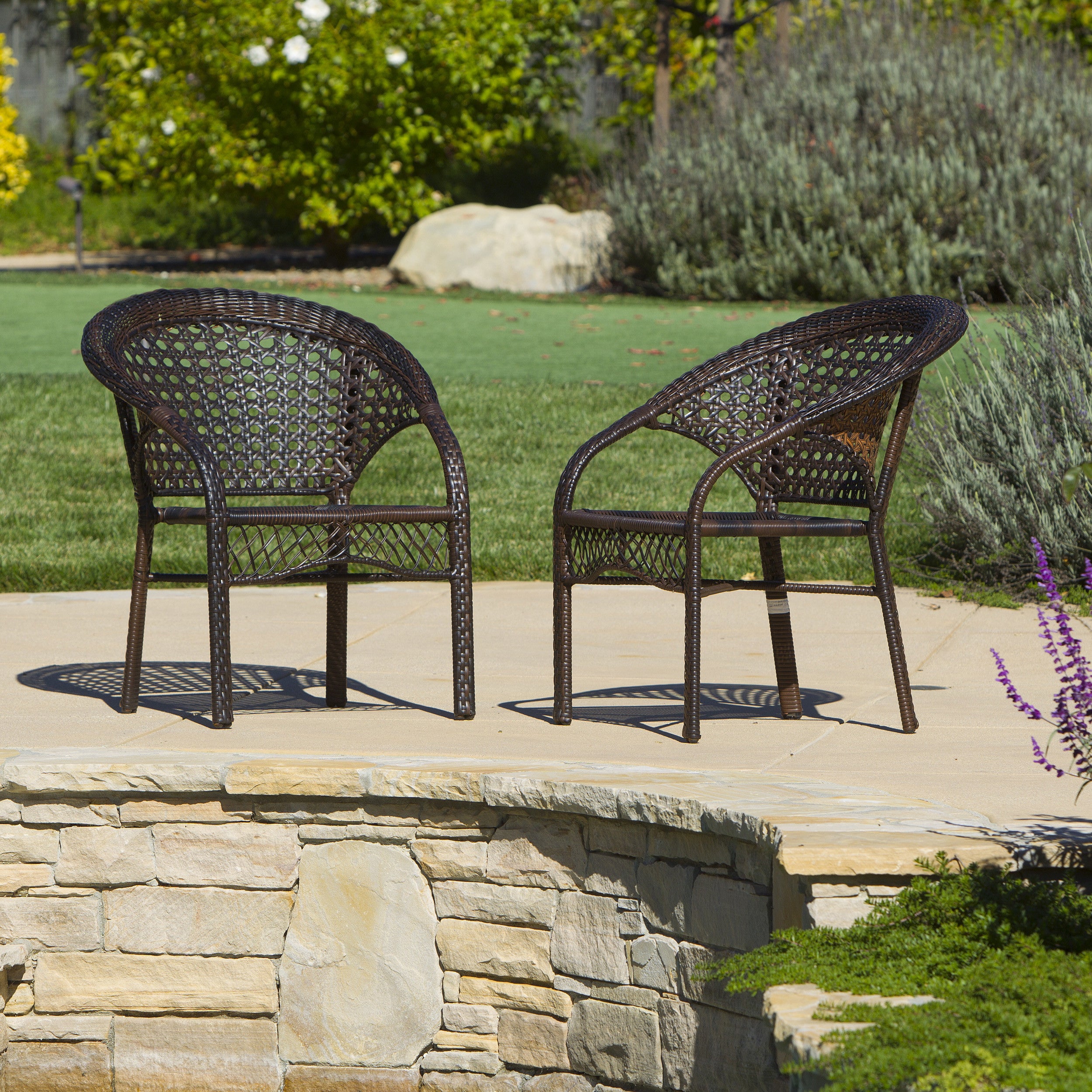 Mystic Outdoor 3 Piece Multi-brown Wicker Stacking Chair Chat Set