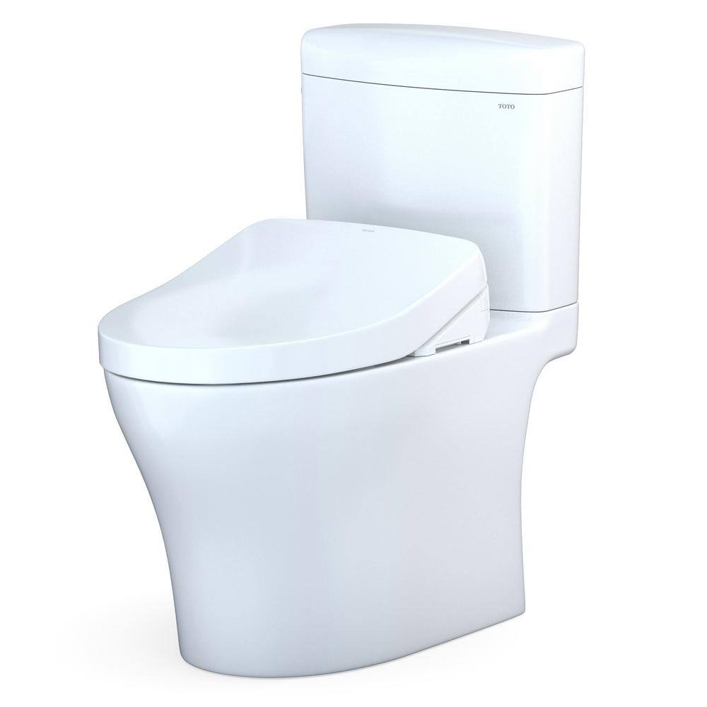 TOTO Aquia IV Cube 2-Piece 0.91.28GPF Dual Flush Elongated Comfort Height Toilet in Cotton White S550E Washlet Seat Included MW4363056CEMFGN#01