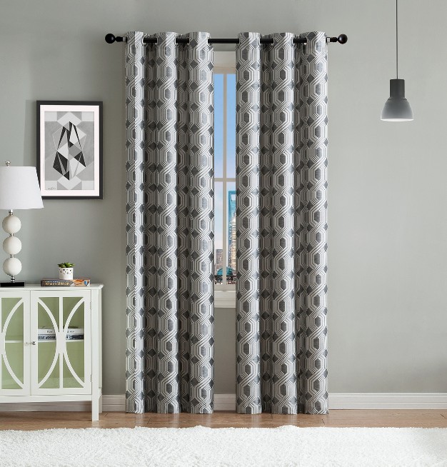 Kate Aurora Contemporary Living 2 Pack Semi Sheer Geometric Grommet Top Curtain Panels