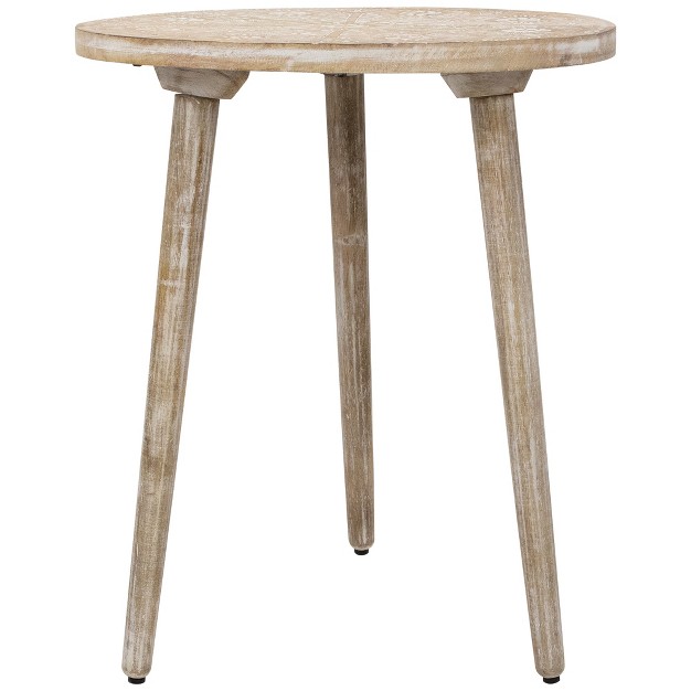 Brushed White Engraved Floral Round Tri Leg Wooden Side Table