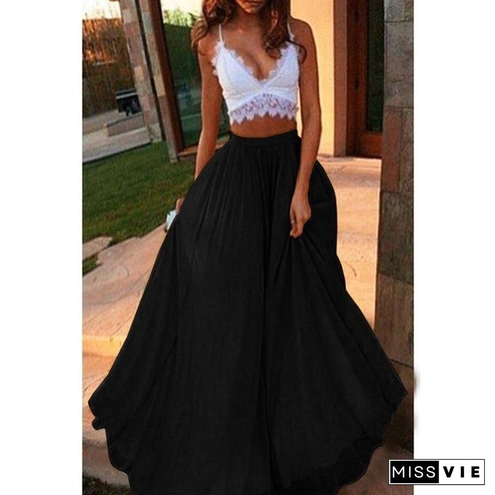 4 Color Women Summer Solid High Waist Skirt Plus Size Elastic Waist Big Swing Long Dress Fashion Loose Maxi Dresses