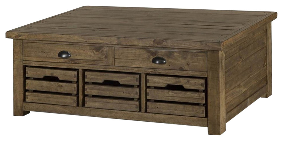 Magnussen Stratton Rustic Lift Top Storage Coffee Table with Casters   Rustic   Coffee Tables   by Homesquare  Houzz