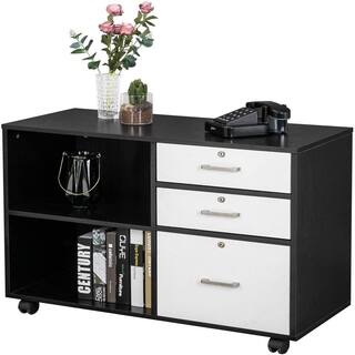 Winado White and Black Wood 3-Drawer Vertical Desk Cabinet 941228129596