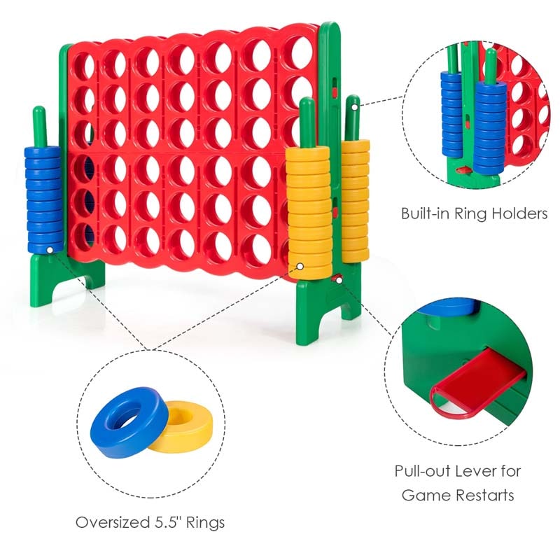 Giant 4-In-A-Row, Jumbo 4-to-Score Giant Game Set with 42 Jumbo Rings & Quick-Release Slider