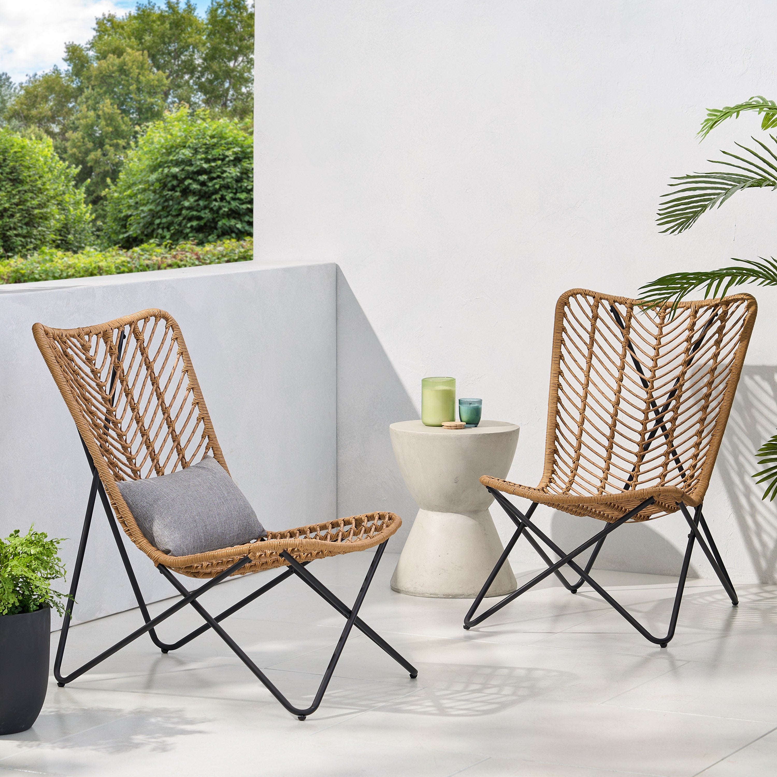 Juan Outdoor Wicker Accent Chairs, Set of 2