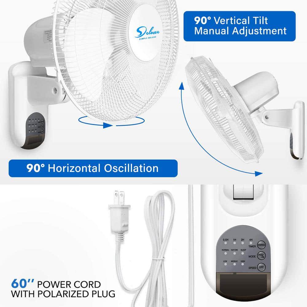 Aoibox 16 in White Digital Wall Mount Fan with Remote Control 3Oscillating Modes 3Speed 72 in Power Cord 2Exhaust